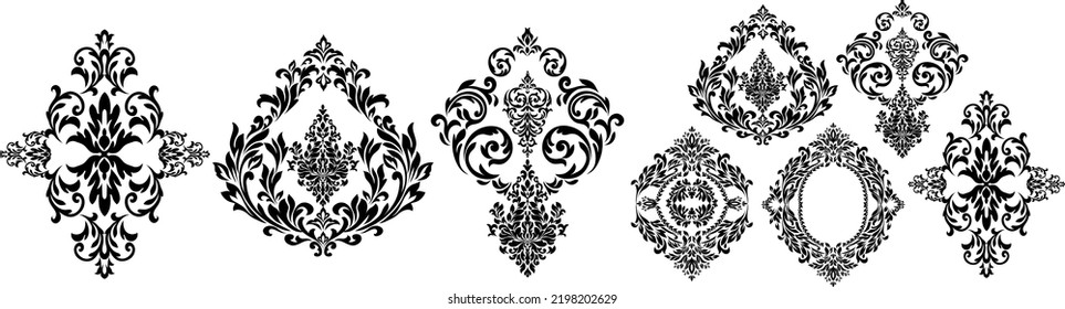 Oriental vector damask patterns for greeting cards and wedding invitations.