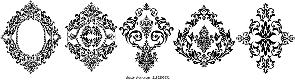 Oriental vector damask patterns for greeting cards and wedding invitations.