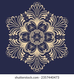 Vector oriental adorno azul oscuro y dorado con arabescos y elementos florales. Ornamento clásico tradicional. Patrón vintage con arabescos