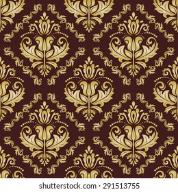 Oriental vector fine brown and golden pattern. Seamless classic wallpaper