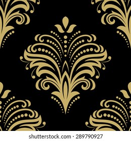 Oriental vector fine classic black and golden pattern. Seamless abstract background