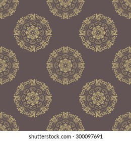 Oriental vector fine classic brown and golden pattern. Seamless abstract background.