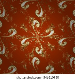 Oriental vector fine classic pattern. Seamless abstract brown and golden background. Radial gradient shape. Snowflake, Christmas, New Year.