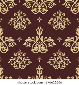 Oriental vector fine texture with damask, arabesque and floral golden elements. Seamless abstract background