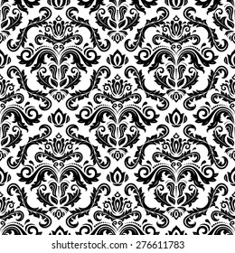 Textura fina de vetor oriental com elementos de damasco, arabesco e floral. Plano de fundo abstrato contínuo. Padrão em preto e branco