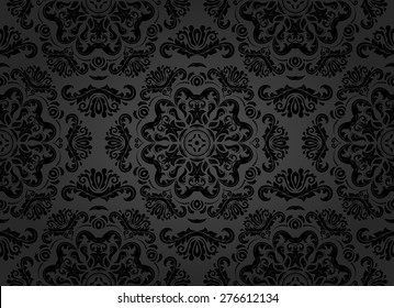 Oriental vector fine texture with damask, arabesque and floral elements. Seamless abstract dark background