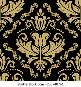 Oriental vector fine texture with golden damask, arabesque and floral elements. Seamless abstract background