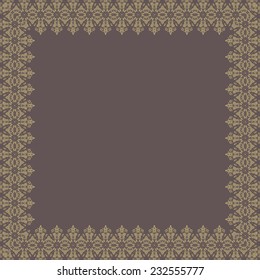 Oriental vector frame with damask, arabesque and floral golden pattern. Abstract frame