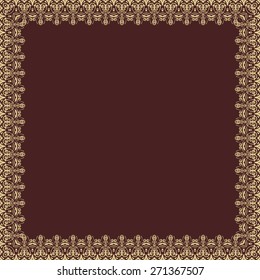 Oriental vector frame with damask, arabesque and floral pattern. Abstract golden ornament.
