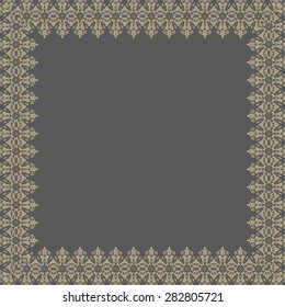 Oriental vector frame with damask, arabesque and floral elements. Abstract golden ornament