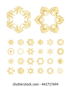 Oriental vector gold pattern. Floral ornament elements collection isolated on white. 
