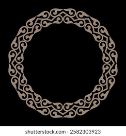 Oriental vector gold round frame with arabesques and floral elements. Abstract fine ornament. For ceramic, porcelain, embroidery, sandblasting, laser cutting. Islam, Indian, Ottoman motif.