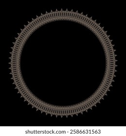 Oriental vector gold round frame with arabesques and abstract gold floral pattern. Gold decor for round surfaces, ceramics, textile, embroidery gold, sandblasting, porcelain, engraving, forging