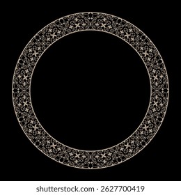 Vetor oriental de ouro padrão redondo com arabescos e elementos florais. Ornamento clássico tradicional. Quadro ornamental redondo, quadro de luxo, árabe, andaluz, oriental, estilos árabes. Quadro de placa