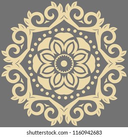 Oriental vector golden round pattern with arabesques and floral elements. Traditional classic ornament. Vintage pattern with arabesques