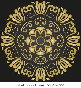 Oriental vector golden round pattern with arabesques and floral elements. Traditional classic ornament. Vintage pattern with arabesques