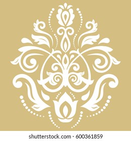 Oriental vector golden and white pattern with arabesques and floral elements. Traditional classic ornament. Vintage pattern with arabesques