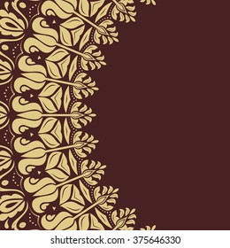 Oriental vector half-round golden frame with arabesques and floral elements. Fine greeting card