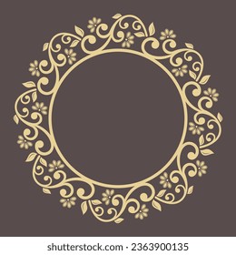 Oriental vector ornament with arabesques and floral elements. Traditional classic brown and golden round ornament. Vintage pattern with arabesques