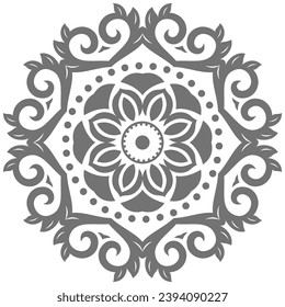 Oriental vector ornament with arabesques and floral elements. Traditional classic silver ornament. Vintage pattern with arabesques