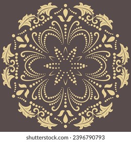 Oriental vector ornament with arabesques and floral elements. Traditional classic brown golden round ornament. Vintage pattern with arabesques