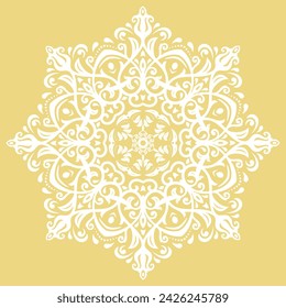 Oriental vector ornament with arabesques and floral elements. Traditional classic yellow white ornament. Vintage pattern with arabesques