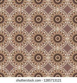 Oriental vector ornament in beige, gray and brown colors. Colorful ethnic seamless background pattern in the style of ceramic tiles.