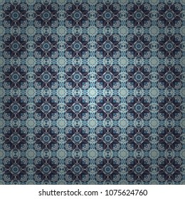 Oriental vector ornament in blue and gray colors. Colorful ethnic seamless background pattern in the style of ceramic tiles.