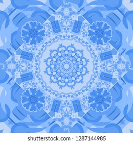 Oriental vector ornament in blue and neutral colors. Colorful ethnic seamless background pattern in the style of ceramic tiles.