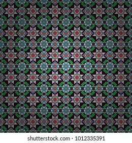 Oriental vector ornament in brown, green and blue colors. Colorful ethnic seamless background pattern in the style of ceramic tiles.