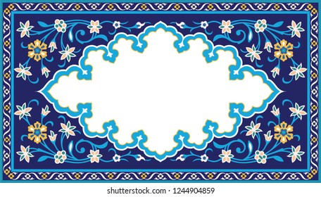 Oriental vector ornament for decoration of various designs, for brochures and banners. Blue majolica is used as a frame.
