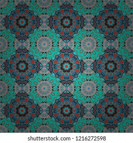 Oriental vector ornament in gray, blue and brown colors. Colorful ethnic seamless background pattern in the style of ceramic tiles.