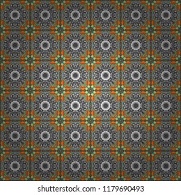 Oriental vector ornament in gray, brown and orange colors. Colorful ethnic seamless background pattern in the style of ceramic tiles.
