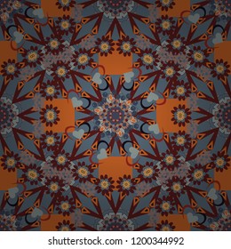 Oriental vector ornament in gray, brown and orange colors. Colorful ethnic seamless background pattern in the style of ceramic tiles.