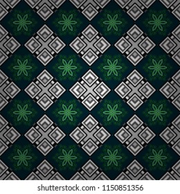 Oriental vector ornament in gray, white and black colors. Colorful ethnic seamless background pattern in the style of ceramic tiles.