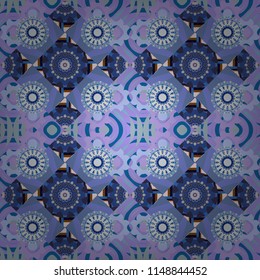 Oriental vector ornament in neutral, brown and blue colors. Colorful ethnic seamless background pattern in the style of ceramic tiles.