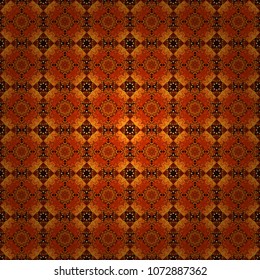Oriental vector ornament in orange, brown and yellow colors. Colorful ethnic seamless background pattern in the style of ceramic tiles.