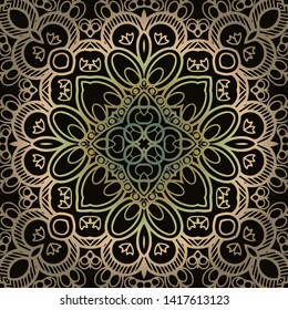 Oriental vector pattern with arabesque and floral elements. Abstract golden ornament