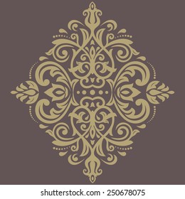Oriental vector pattern with arabesque and floral elements. Abstract golden ornament