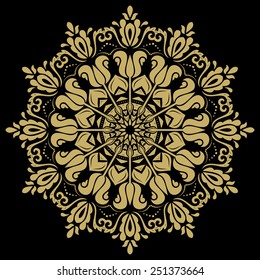 Oriental vector pattern with arabesque and floral elements. Abstract golden ornament