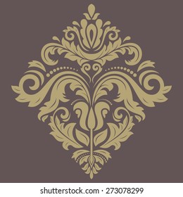 Oriental vector pattern with arabesque and floral elements. Abstract golden ornament