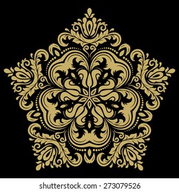 Oriental vector pattern with arabesque and floral elements. Abstract golden ornament