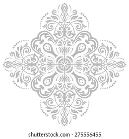 Oriental vector pattern with arabesque and floral grey elements. Traditional ornament.