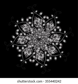Oriental vector pattern with arabesque and floral elements. Abstract gray and white ornament