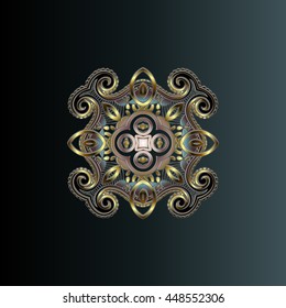 Oriental vector pattern with arabesque and floral elements. Abstract golden ornament