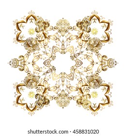 Oriental vector pattern with arabesque and floral elements. Abstract golden ornament
