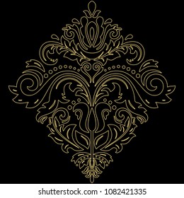 Oriental vector pattern with arabesques and floral elements. Traditional classic square golden ornament. Vintage pattern with arabesques