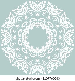 Oriental vector pattern with arabesques and floral elements. Traditional classic round white ornament. Vintage pattern with arabesques