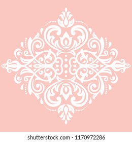 Oriental vector pattern with arabesques and floral elements. Traditional classic pink and white ornament. Vintage pattern with arabesques