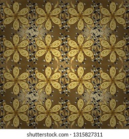 Oriental vector pattern with arabesques and floral elements. Vintage pattern with arabesques. Seamless. Traditional classic on brown and yellow colors ornament element.